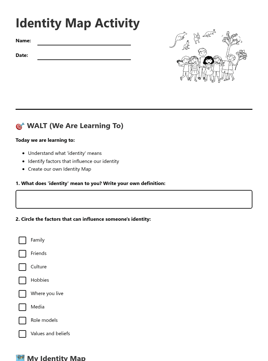 Identity Map Activity worksheet preview