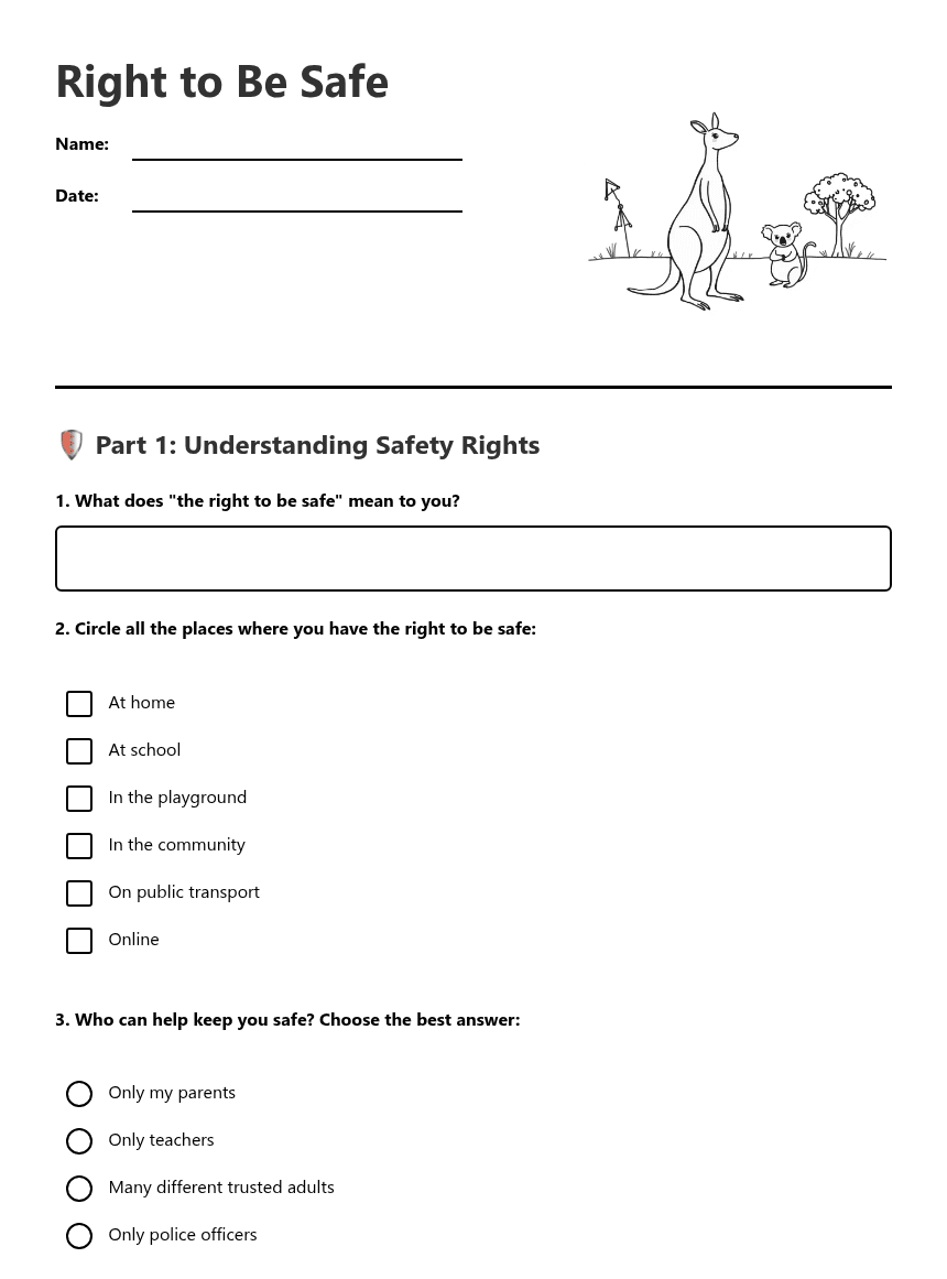 Right to Be Safe worksheet preview