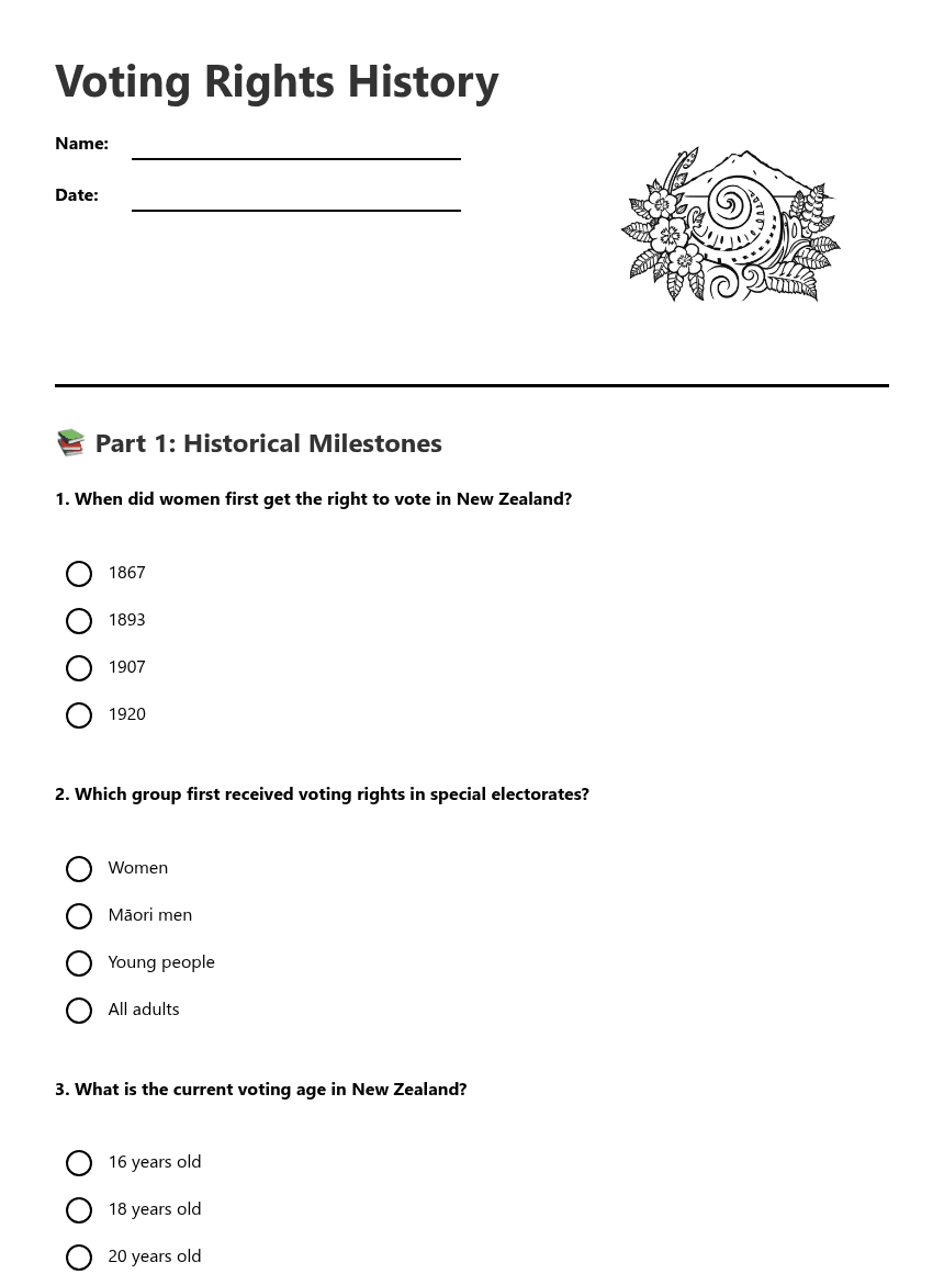 Voting Rights History worksheet preview