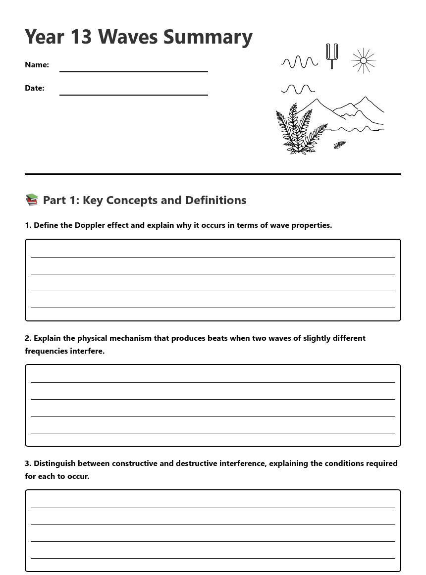 Year 13 Waves Summary worksheet preview