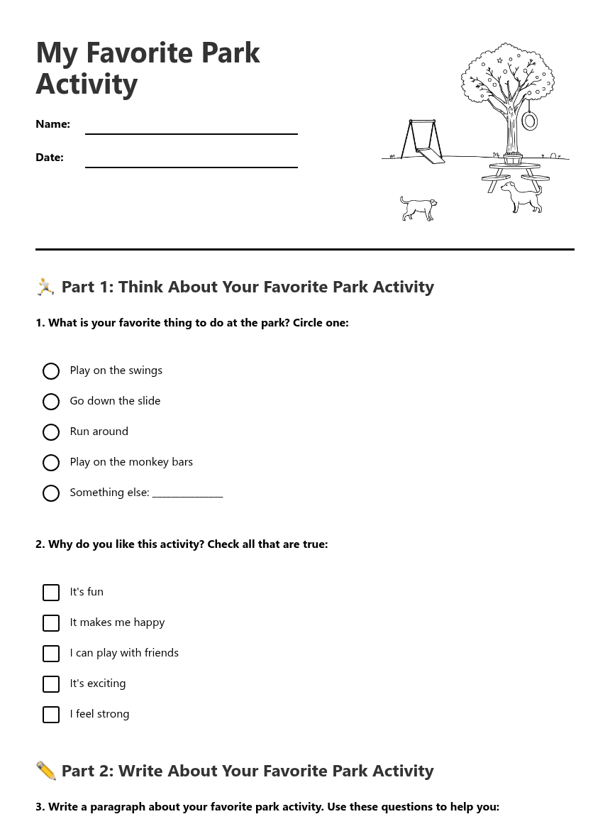 My Favorite Park Activity worksheet preview
