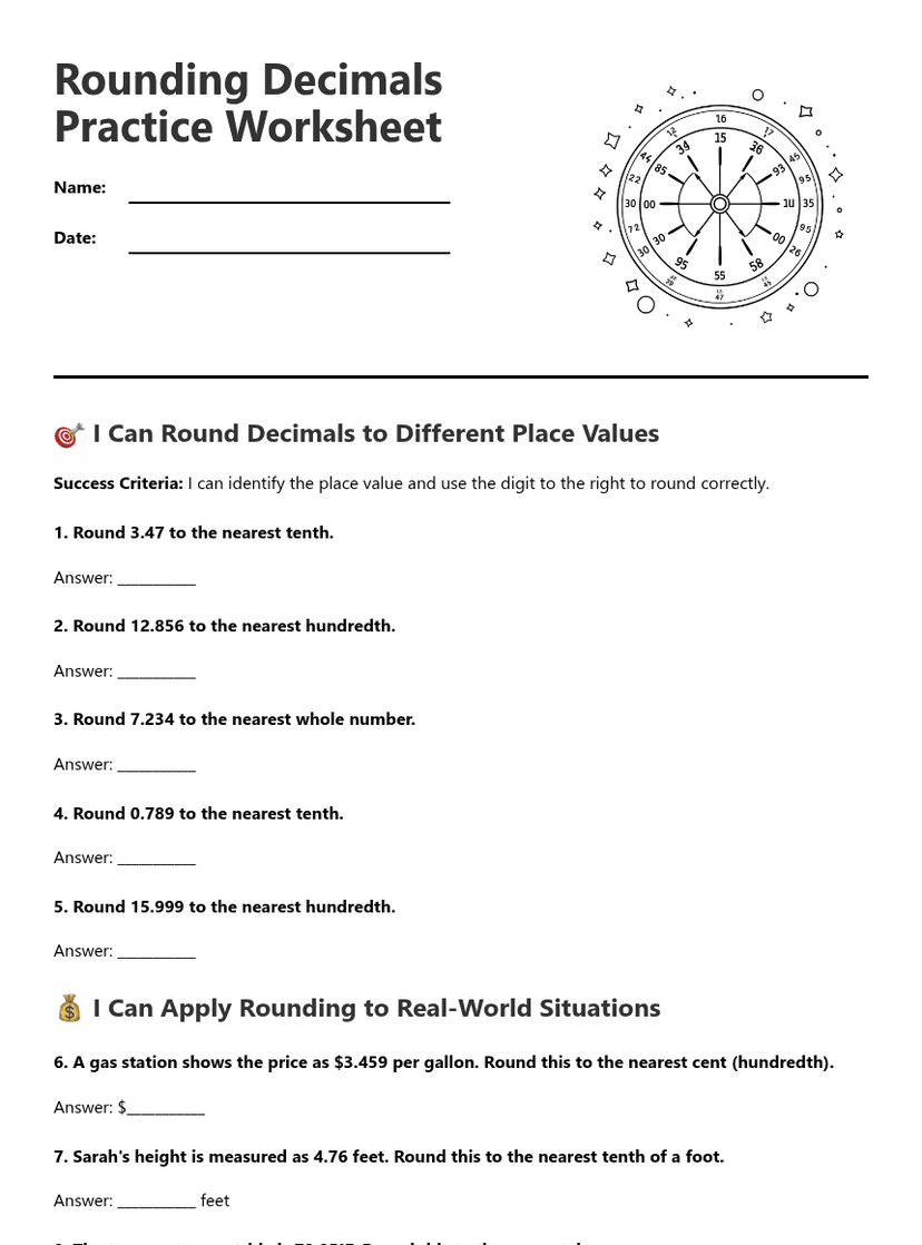 Rounding Decimals Practice Worksheet