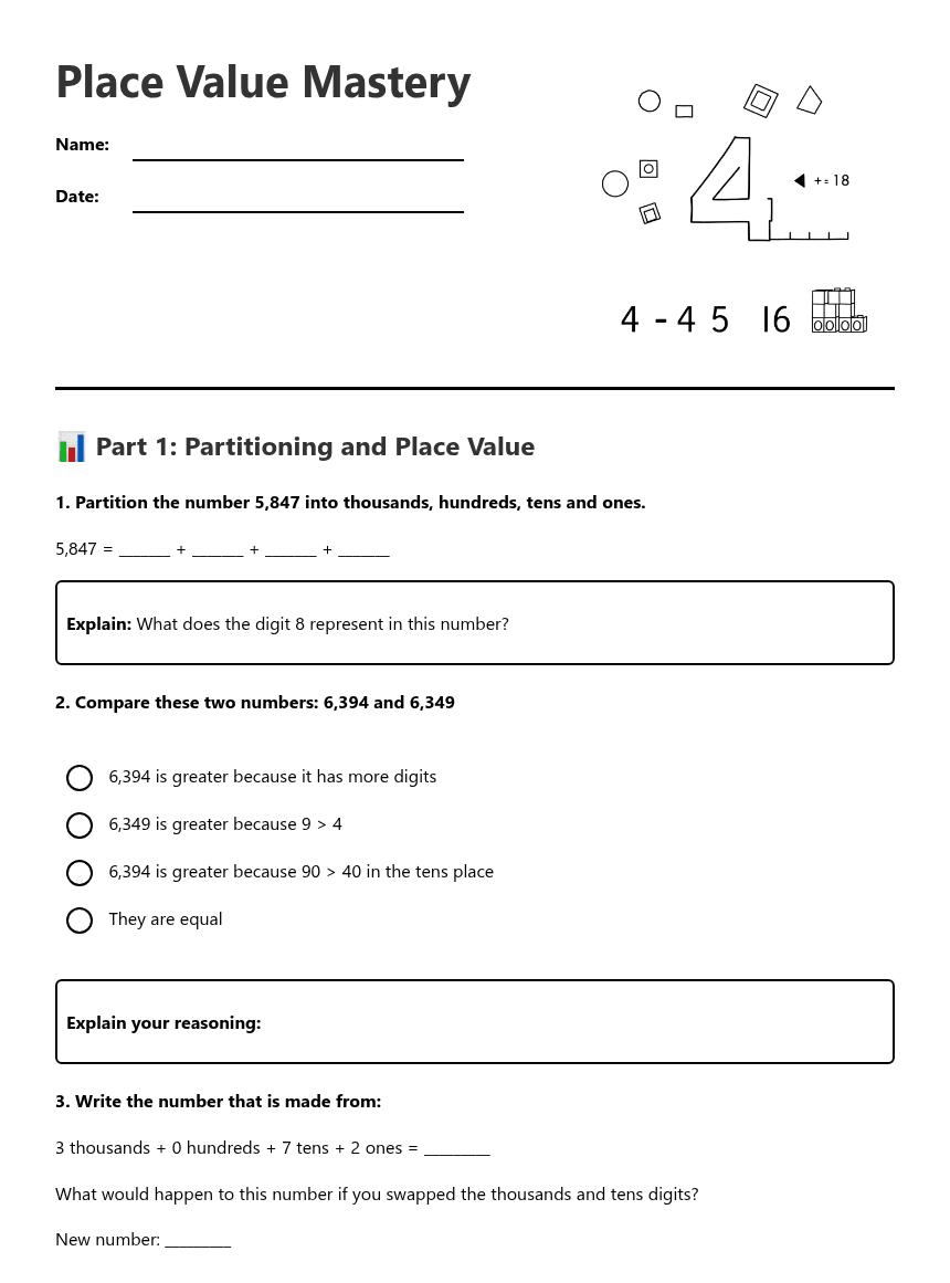 Place Value Mastery worksheet preview