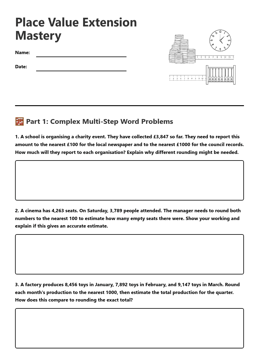 Place Value Extension Mastery worksheet preview