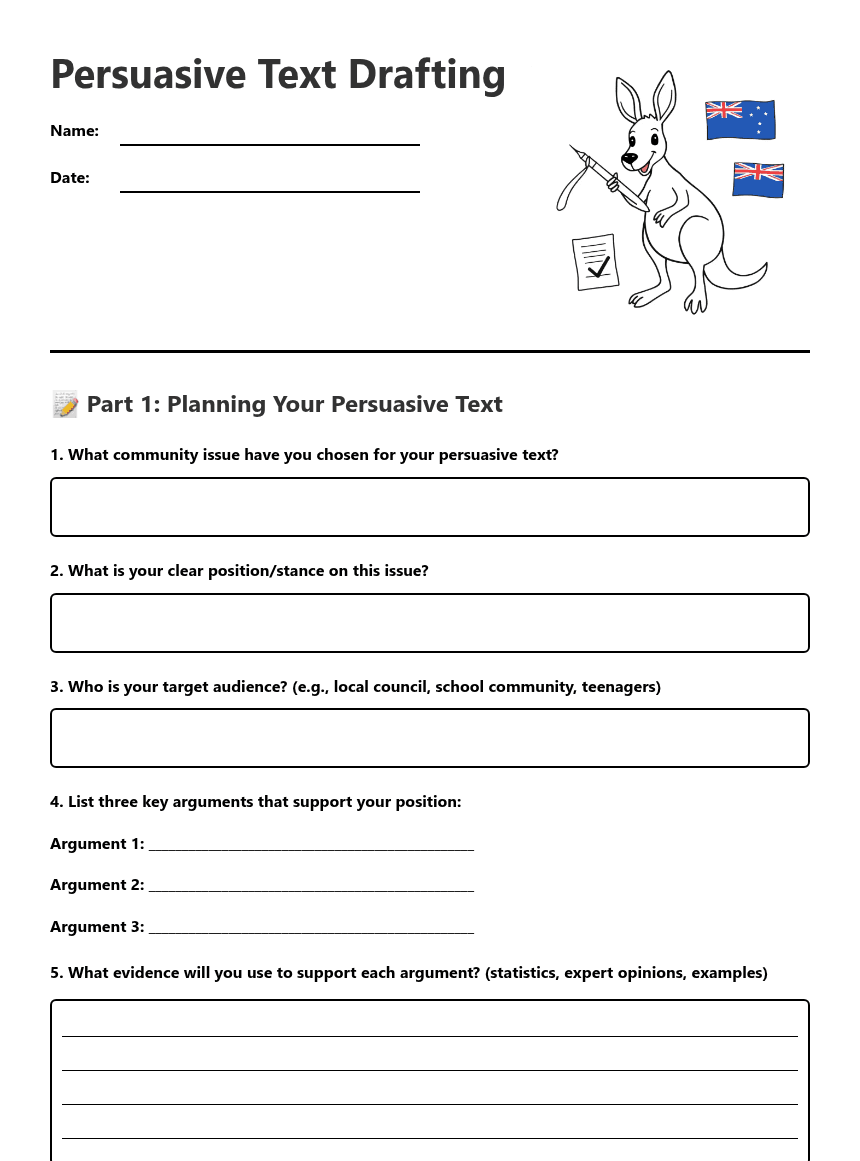 Persuasive Text Drafting worksheet preview