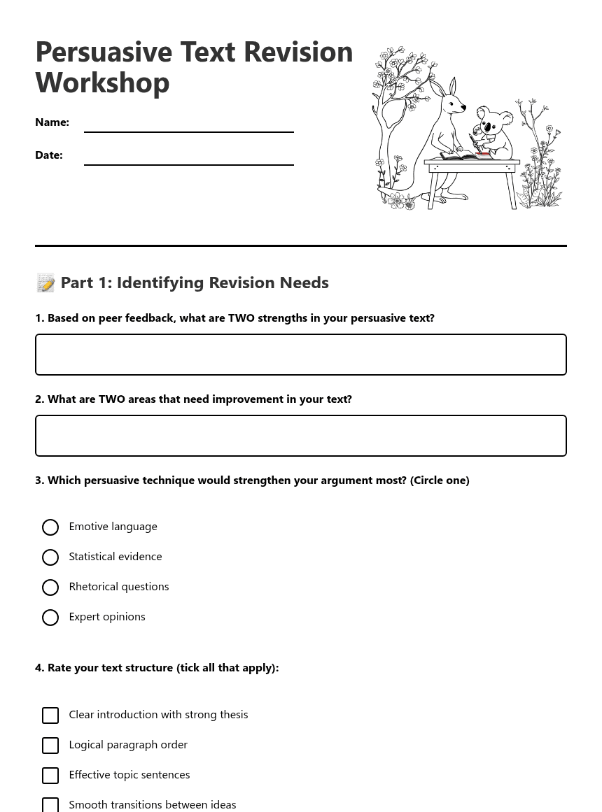 Persuasive Text Revision Workshop worksheet preview