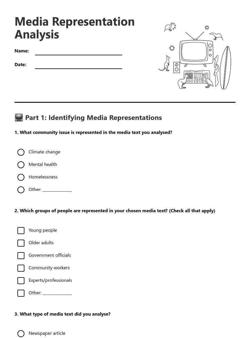 Media Representation Analysis worksheet preview