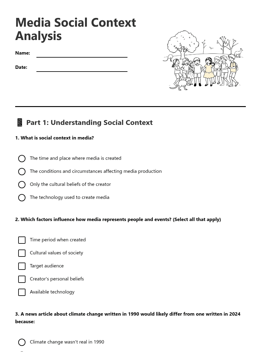 Media Social Context Analysis worksheet preview