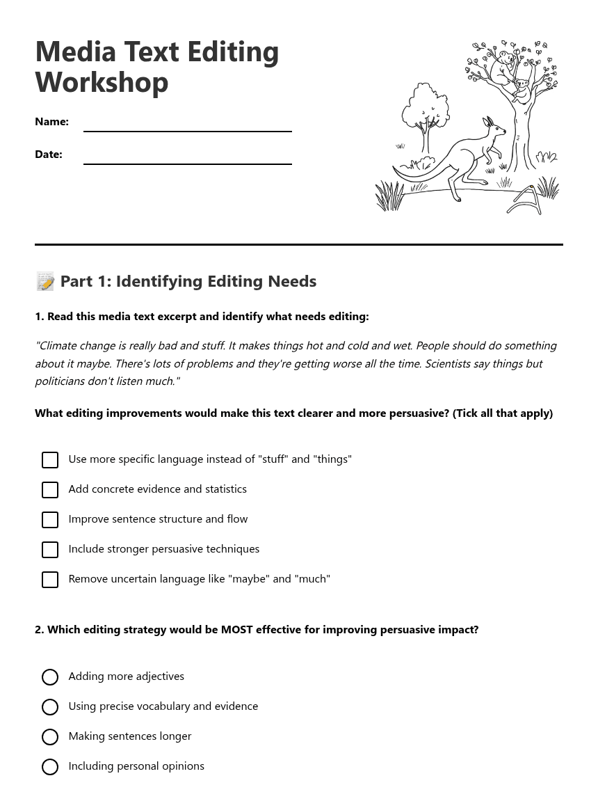Media Text Editing Workshop worksheet preview
