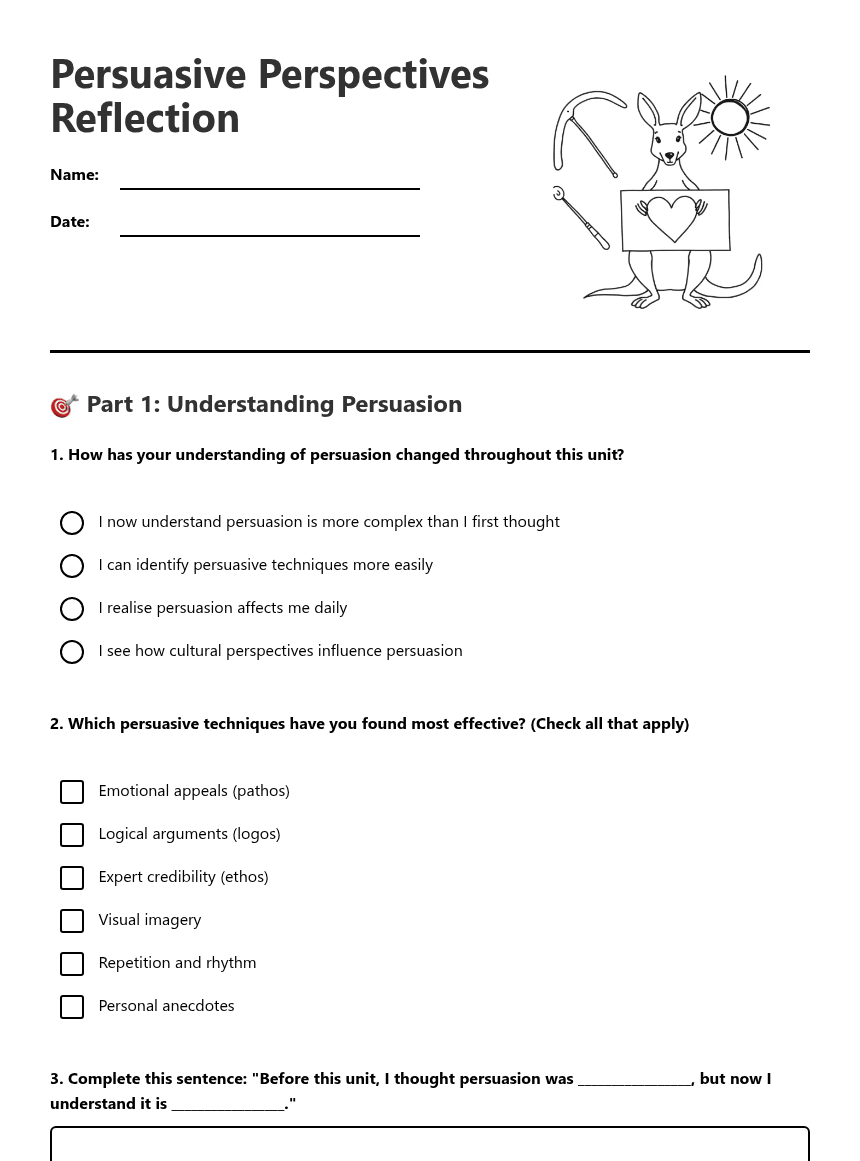 Persuasive Perspectives Reflection worksheet preview