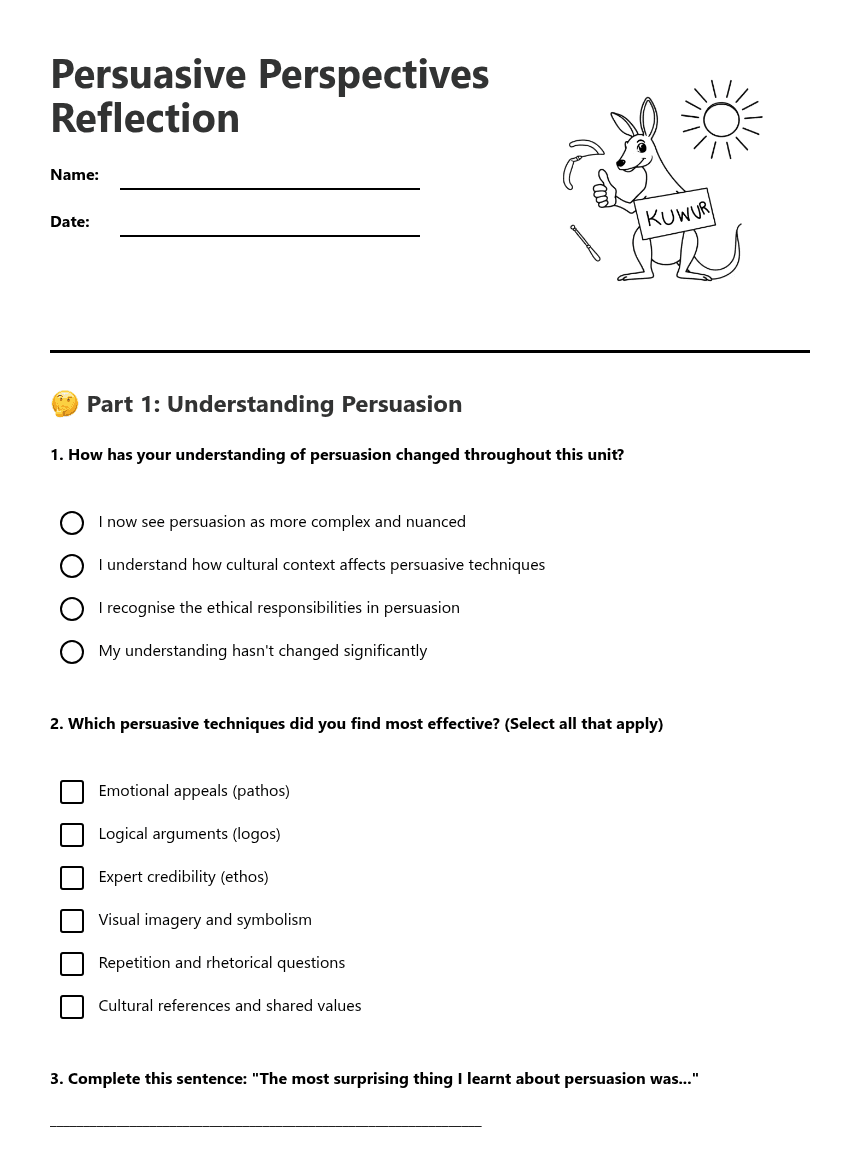 Persuasive Perspectives Reflection worksheet preview