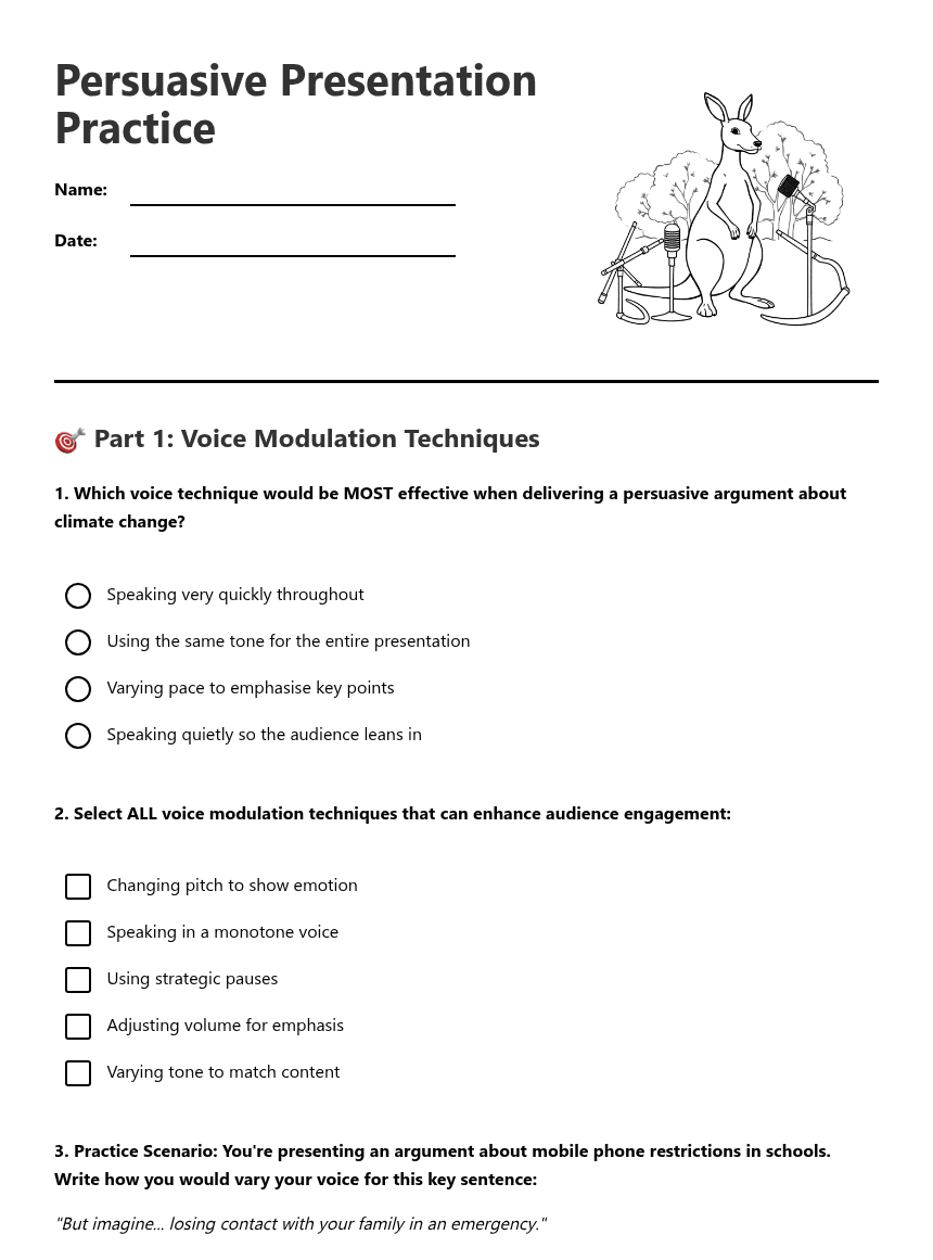 Persuasive Presentation Practice worksheet preview