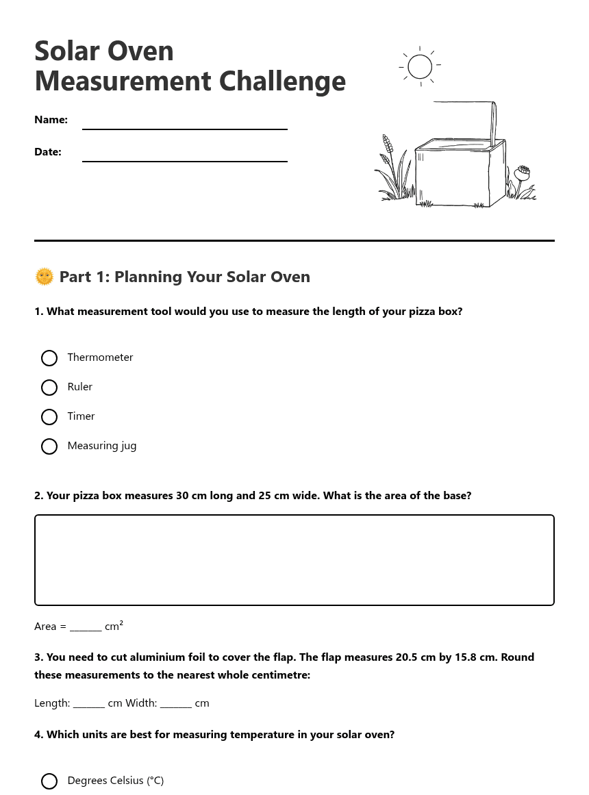 Solar Oven Measurement Challenge worksheet preview