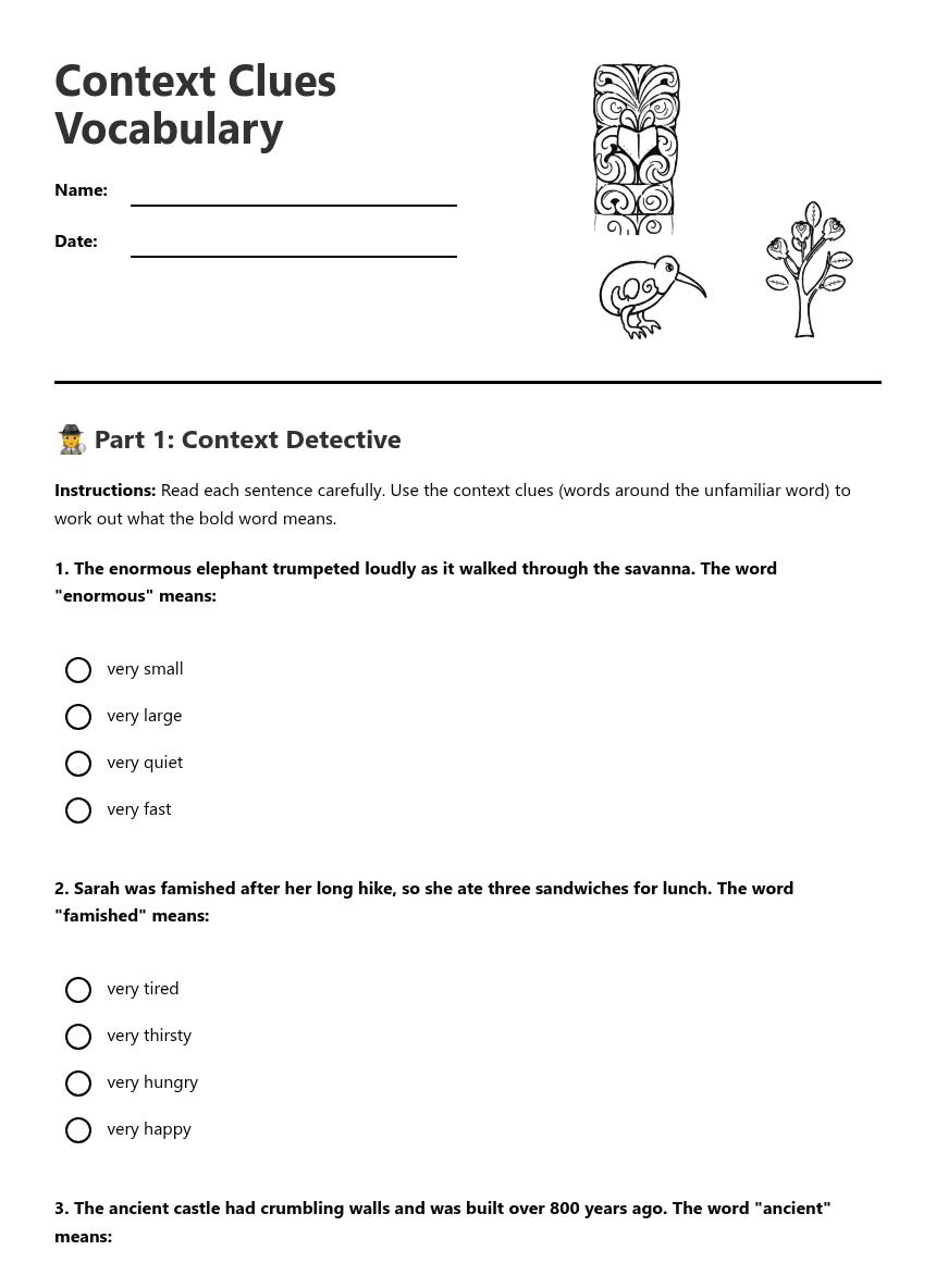 Context Clues Vocabulary worksheet preview