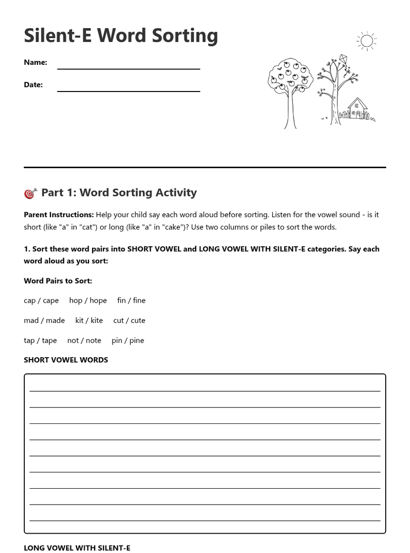 Silent-E Word Sorting
