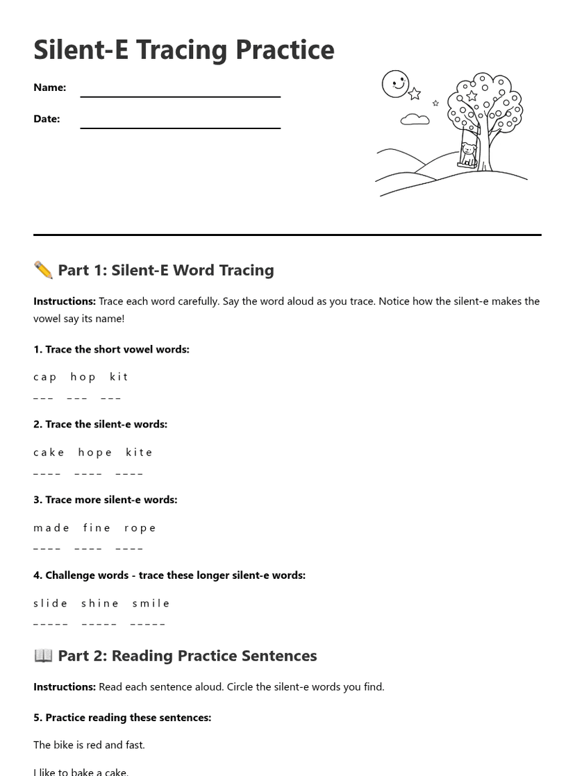 Silent-E Tracing Practice