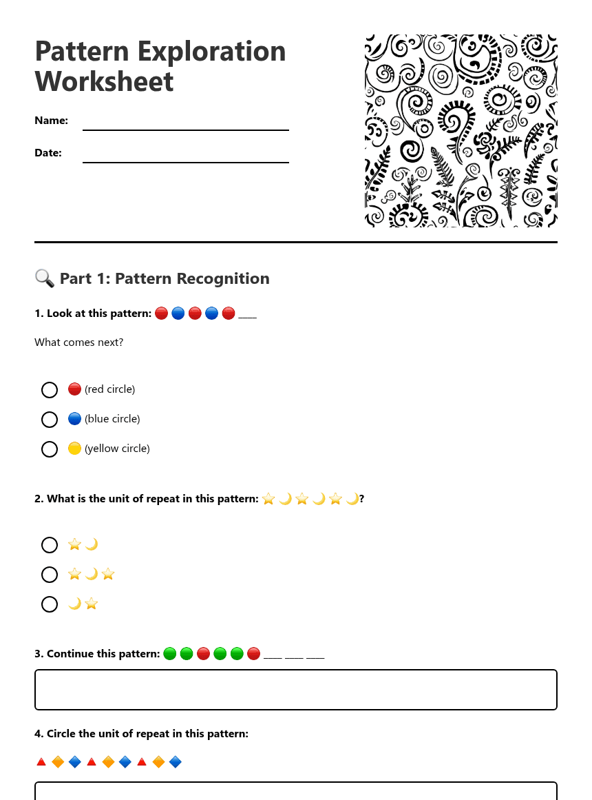 Pattern Exploration Worksheet worksheet preview