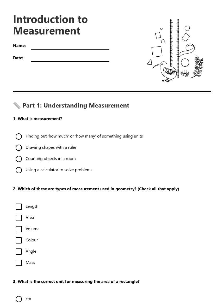 Introduction to Measurement worksheet preview