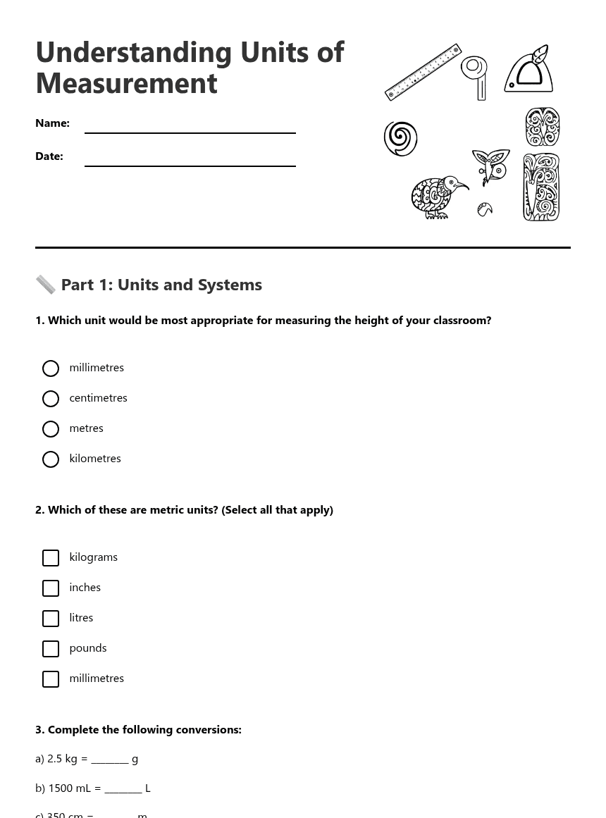 Understanding Units of Measurement worksheet preview
