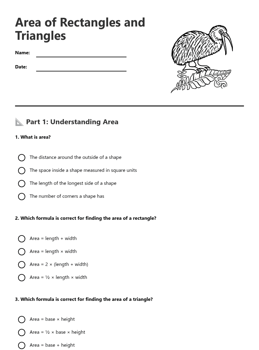 Area of Rectangles and Triangles worksheet preview