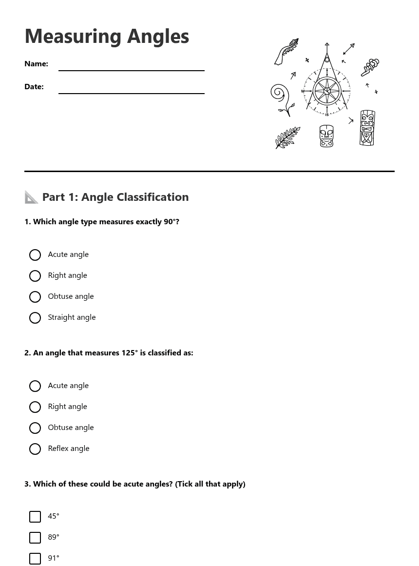 Measuring Angles worksheet preview
