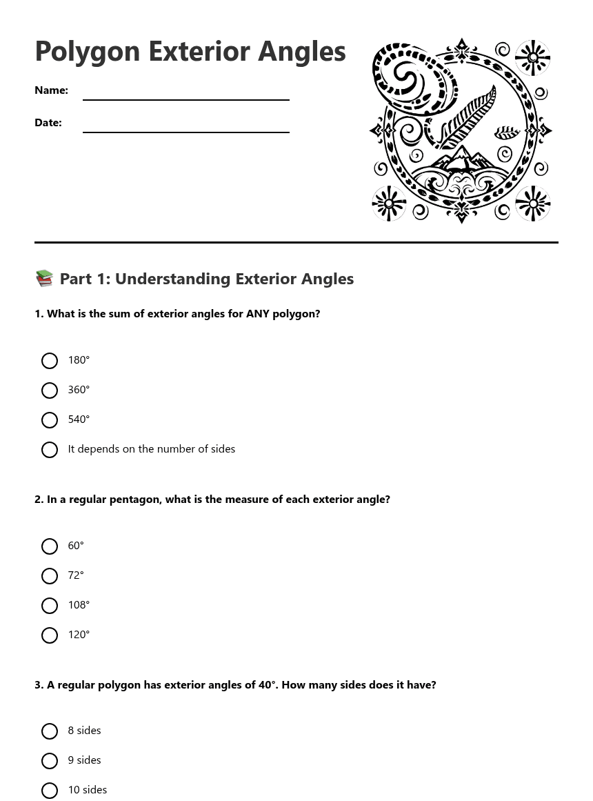 Polygon Exterior Angles worksheet preview
