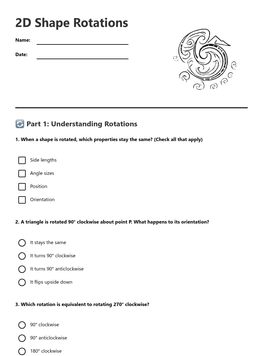 2D Shape Rotations worksheet preview