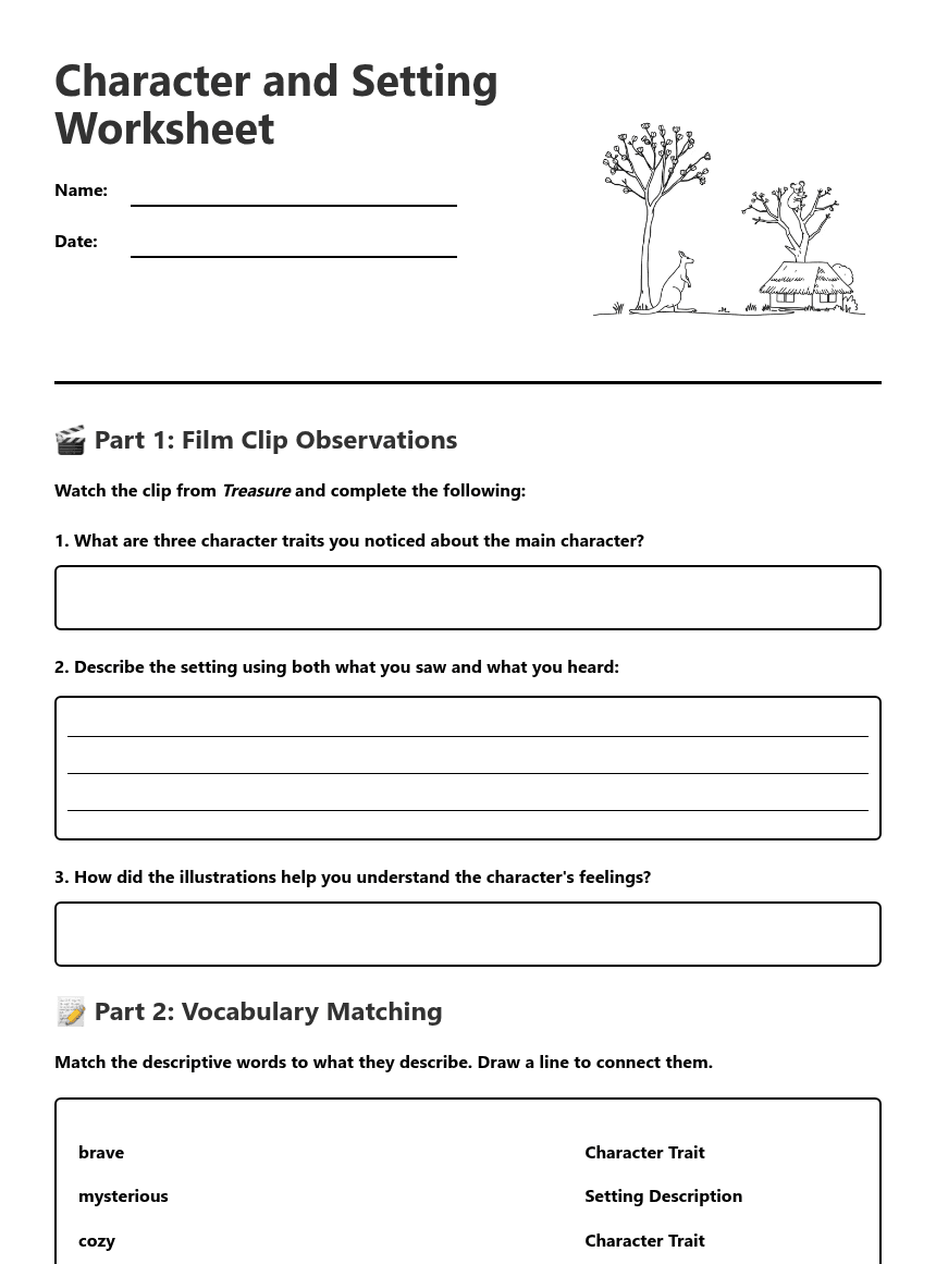 Character and Setting Worksheet worksheet preview