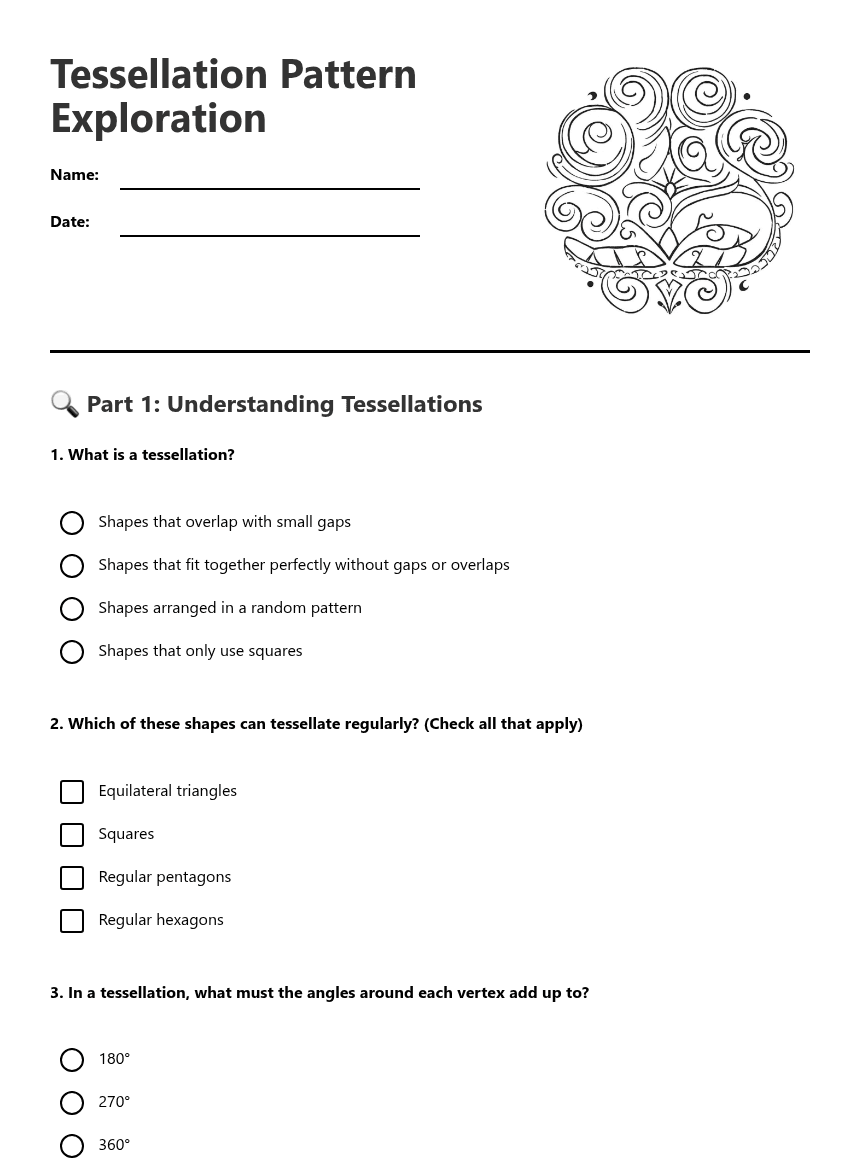 Tessellation Pattern Exploration worksheet preview