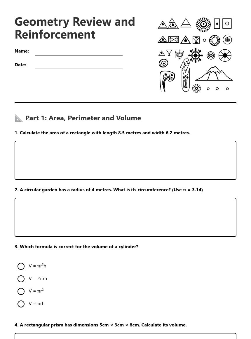 Geometry Review and Reinforcement worksheet preview