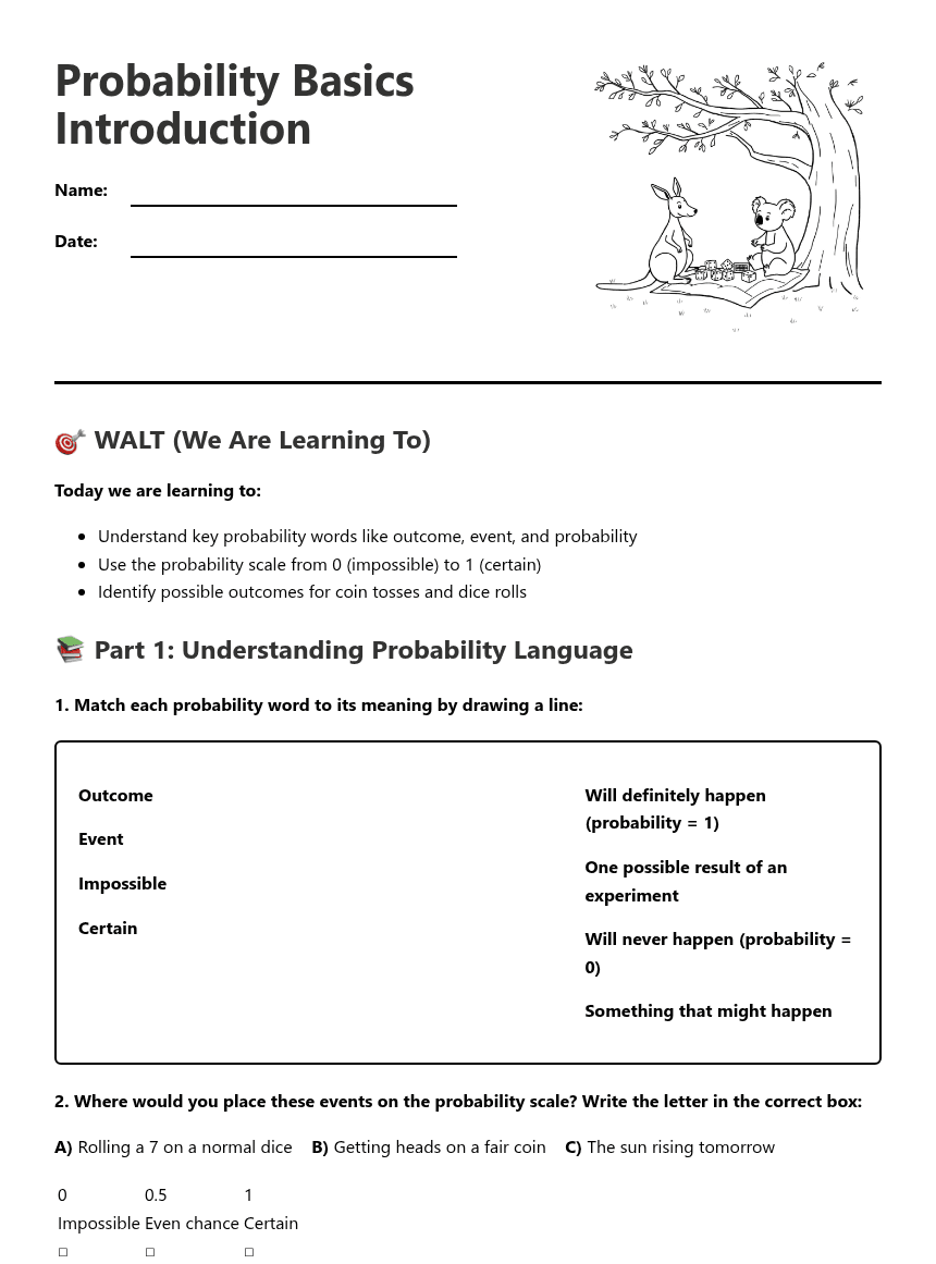 Probability Basics Introduction worksheet preview