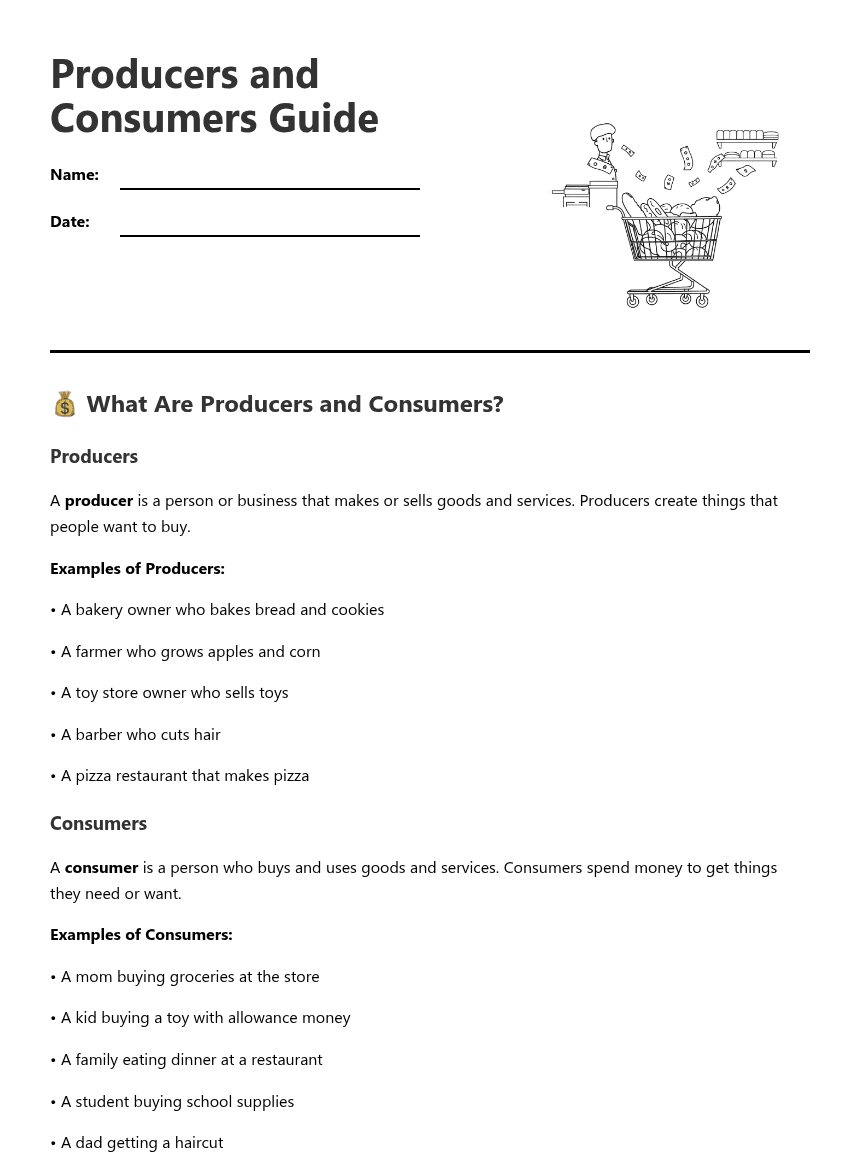 Producers and Consumers Guide worksheet preview