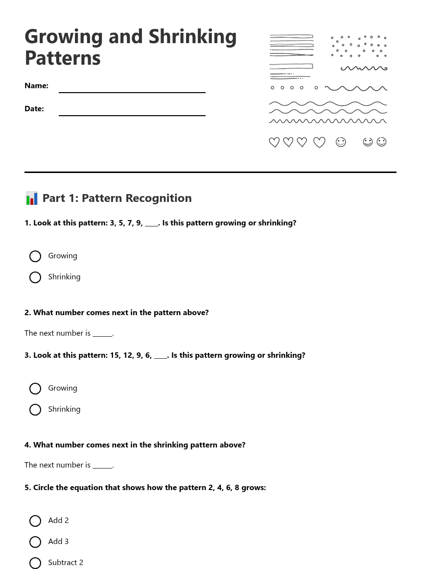 Growing and Shrinking Patterns worksheet preview