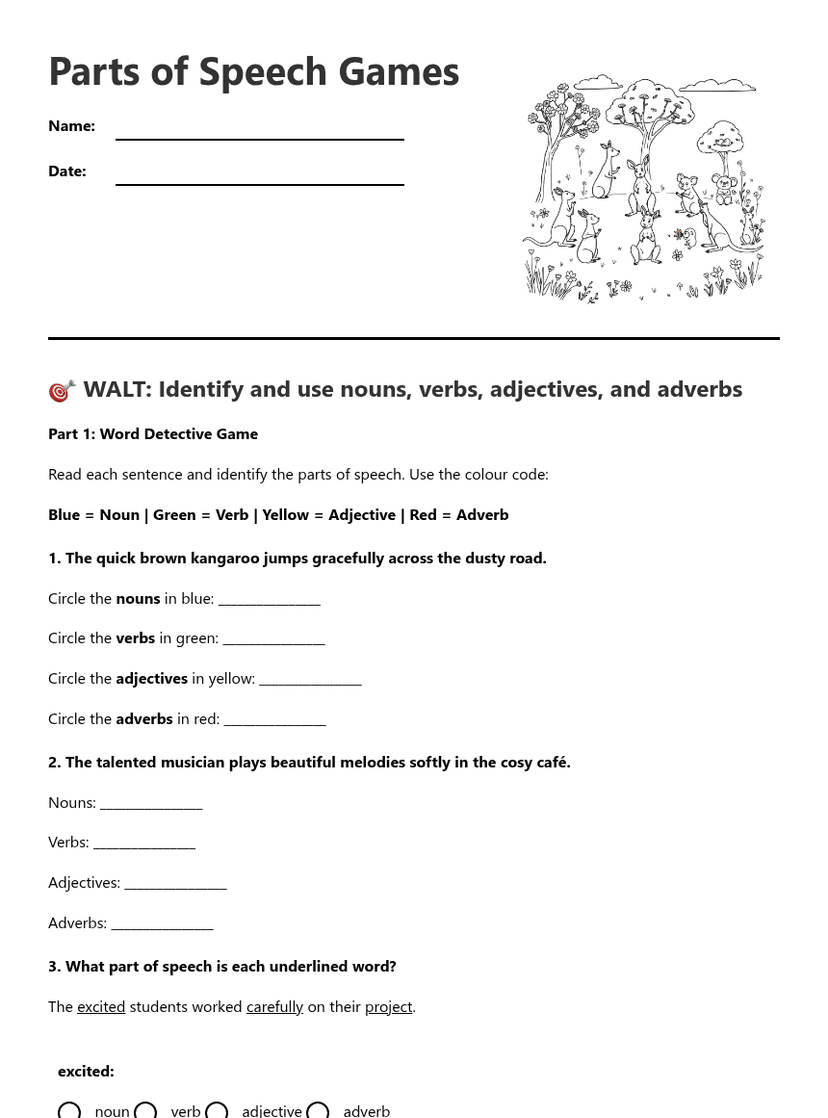 Parts of Speech Games