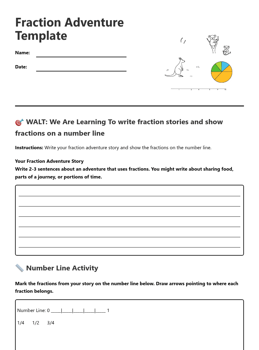 Fraction Adventure Template worksheet preview