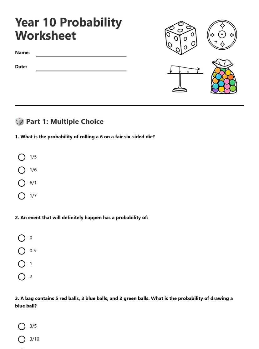 Year 10 Probability Worksheet
