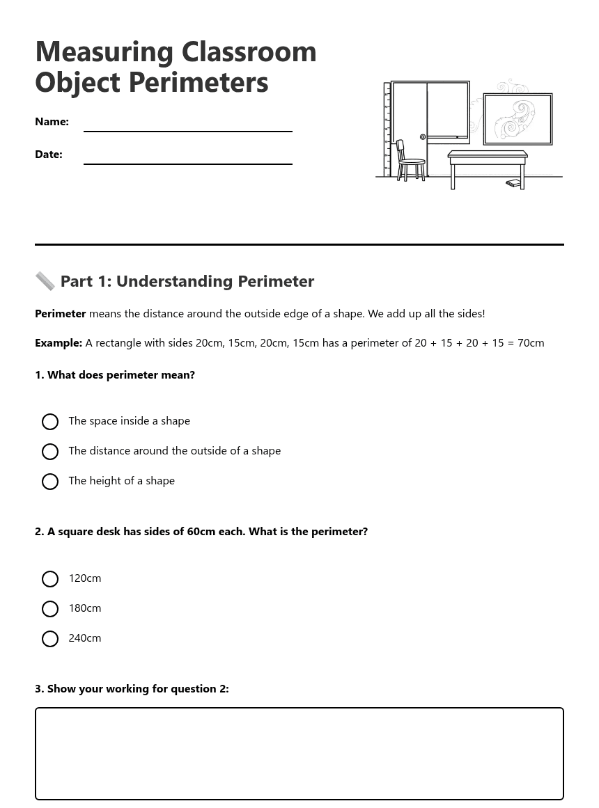 Measuring Classroom Object Perimeters worksheet preview