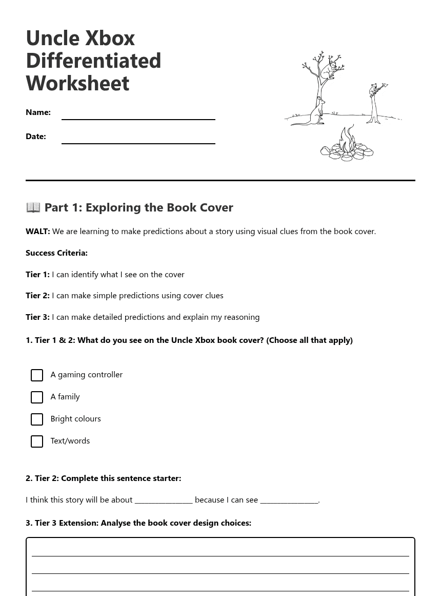 Uncle Xbox Differentiated Worksheet worksheet preview