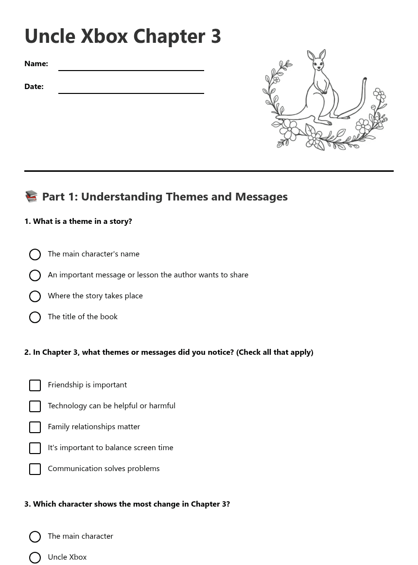 Uncle Xbox Chapter 3 worksheet preview