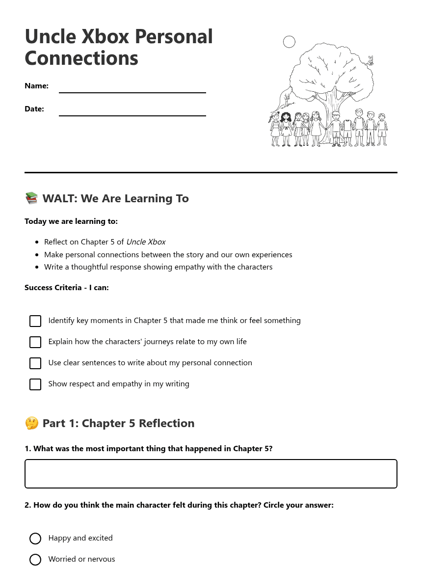 Uncle Xbox Personal Connections worksheet preview