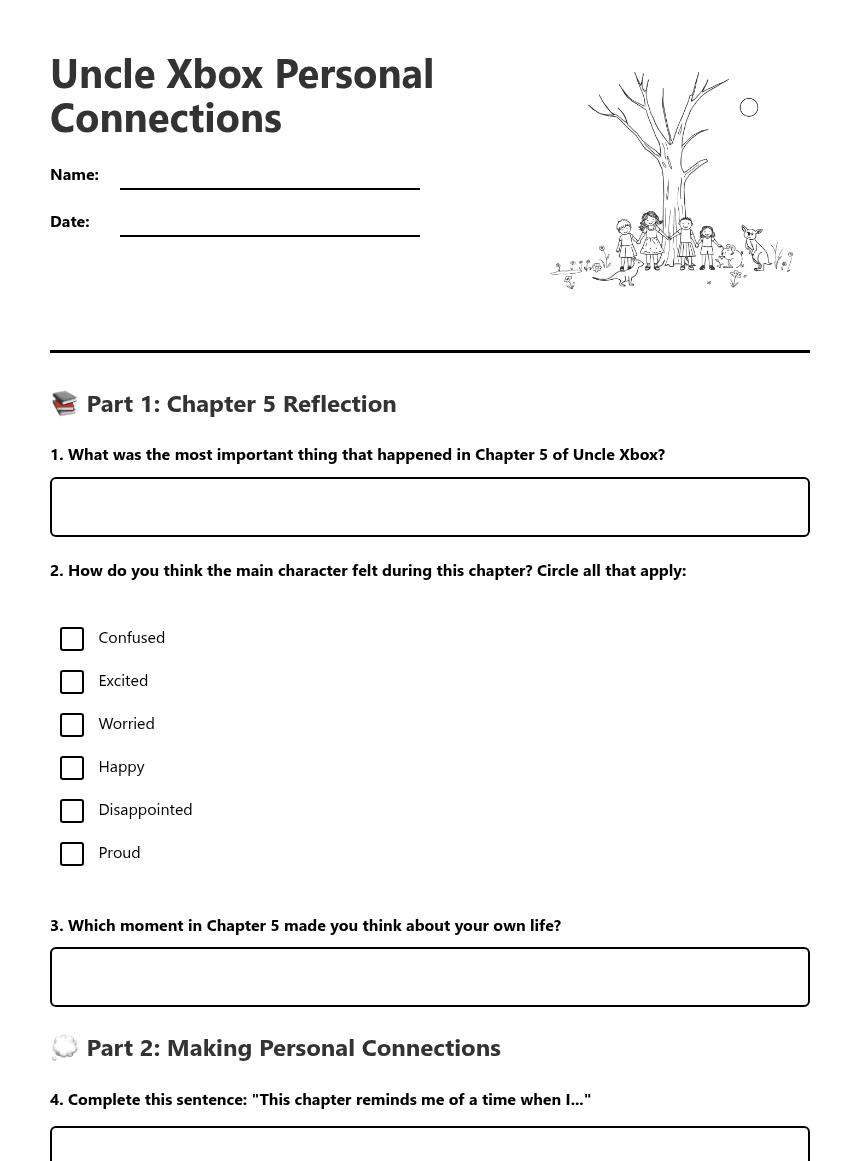 Uncle Xbox Personal Connections worksheet preview