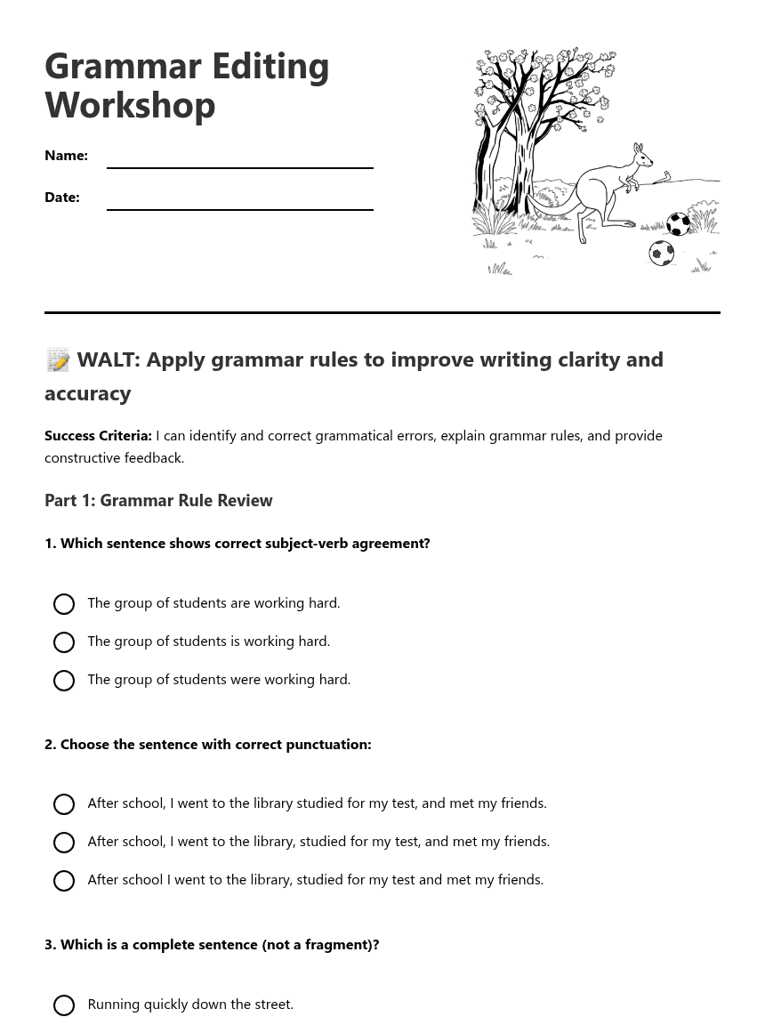Grammar Editing Workshop worksheet preview