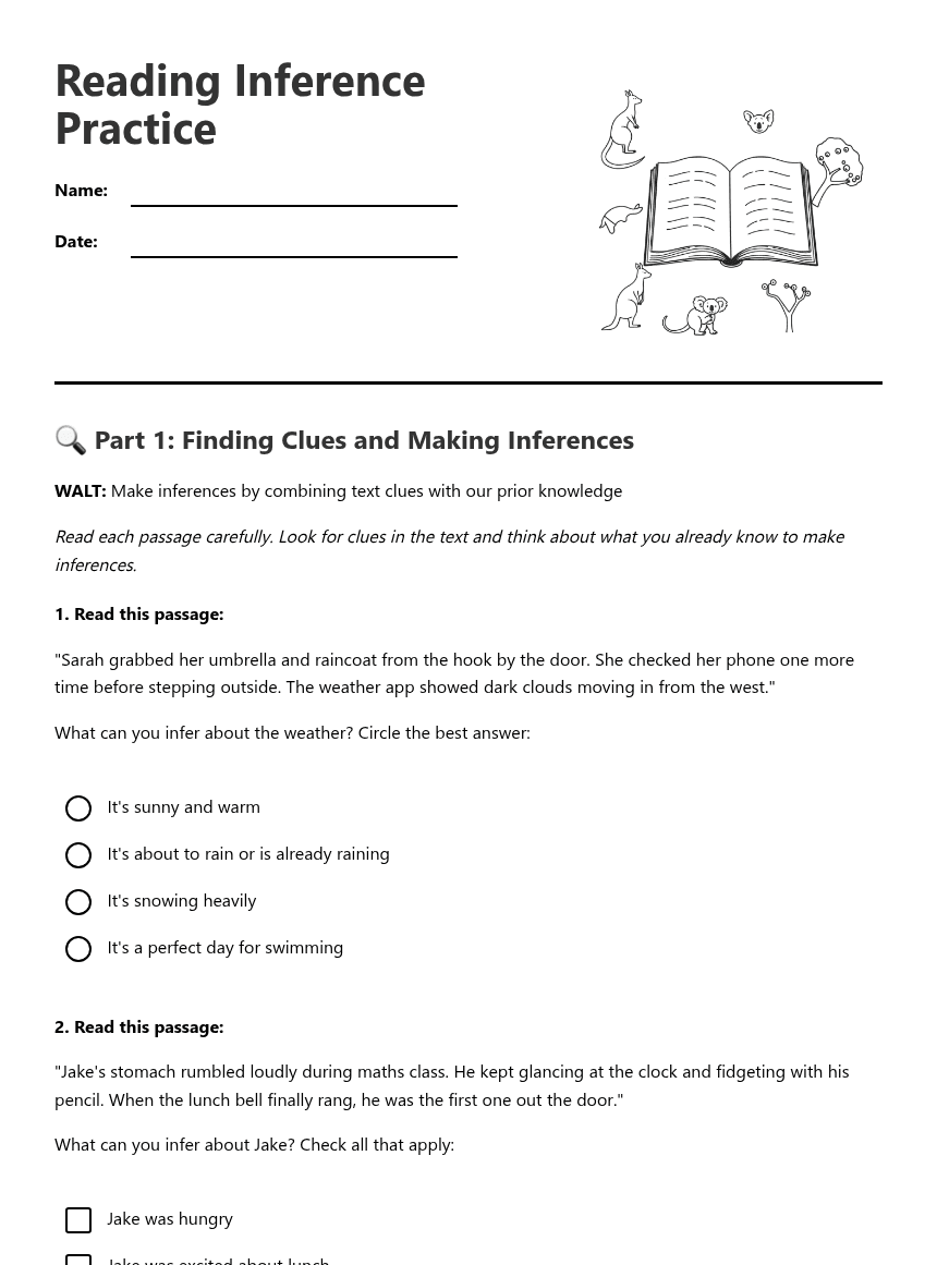 Reading Inference Practice worksheet preview