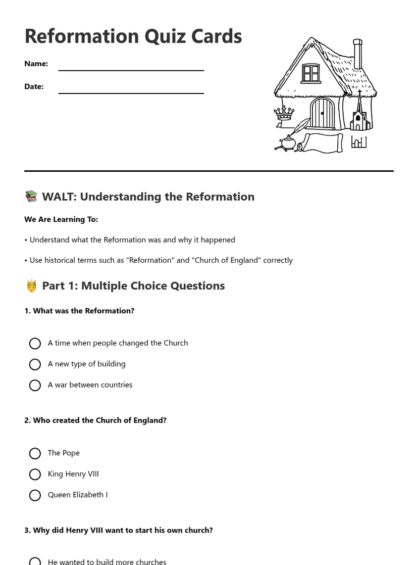 Reformation Quiz Cards