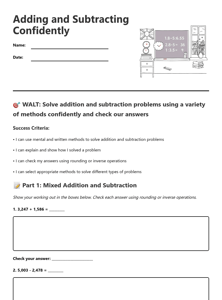 Adding Subtracting Confidently worksheet preview