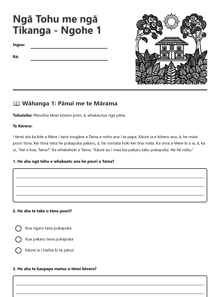 Ngā Tohu me ngā Tikanga worksheet preview