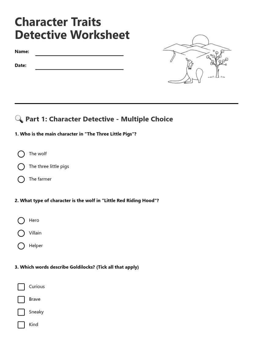Character Traits Detective Worksheet