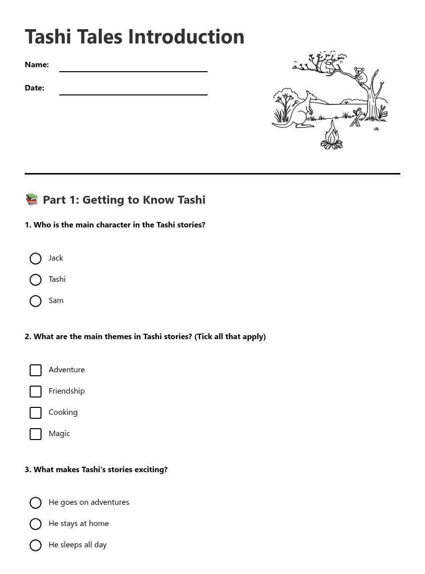Tashi Tales Introduction worksheet preview