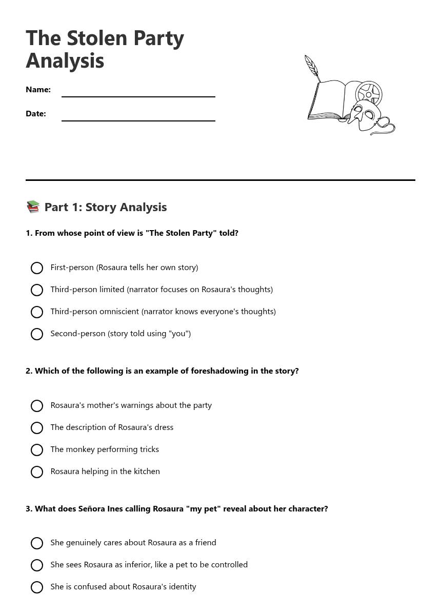 The Stolen Party Analysis worksheet preview