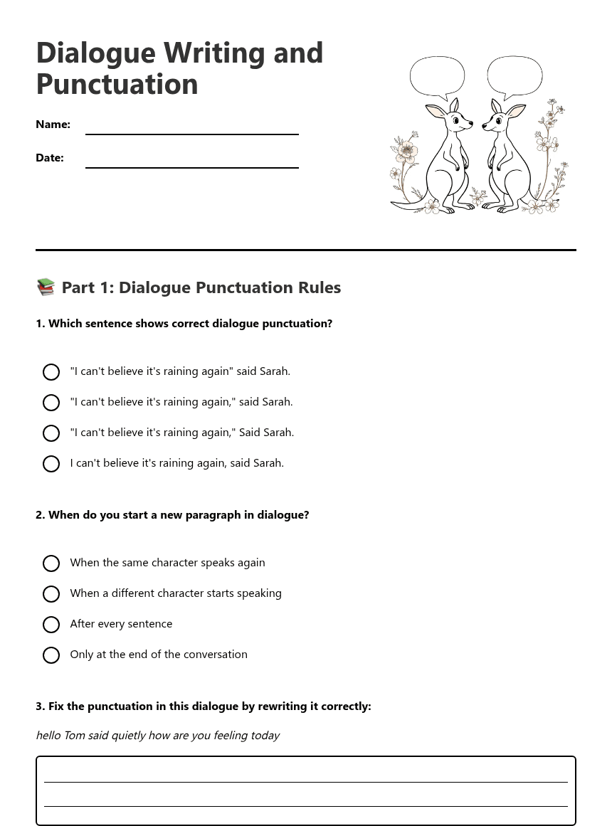 Dialogue Writing and Punctuation worksheet preview